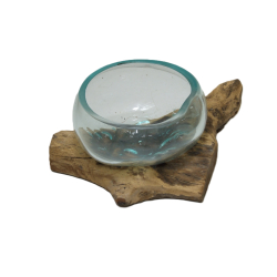 Świecznik szklany w drewnie Hand Made